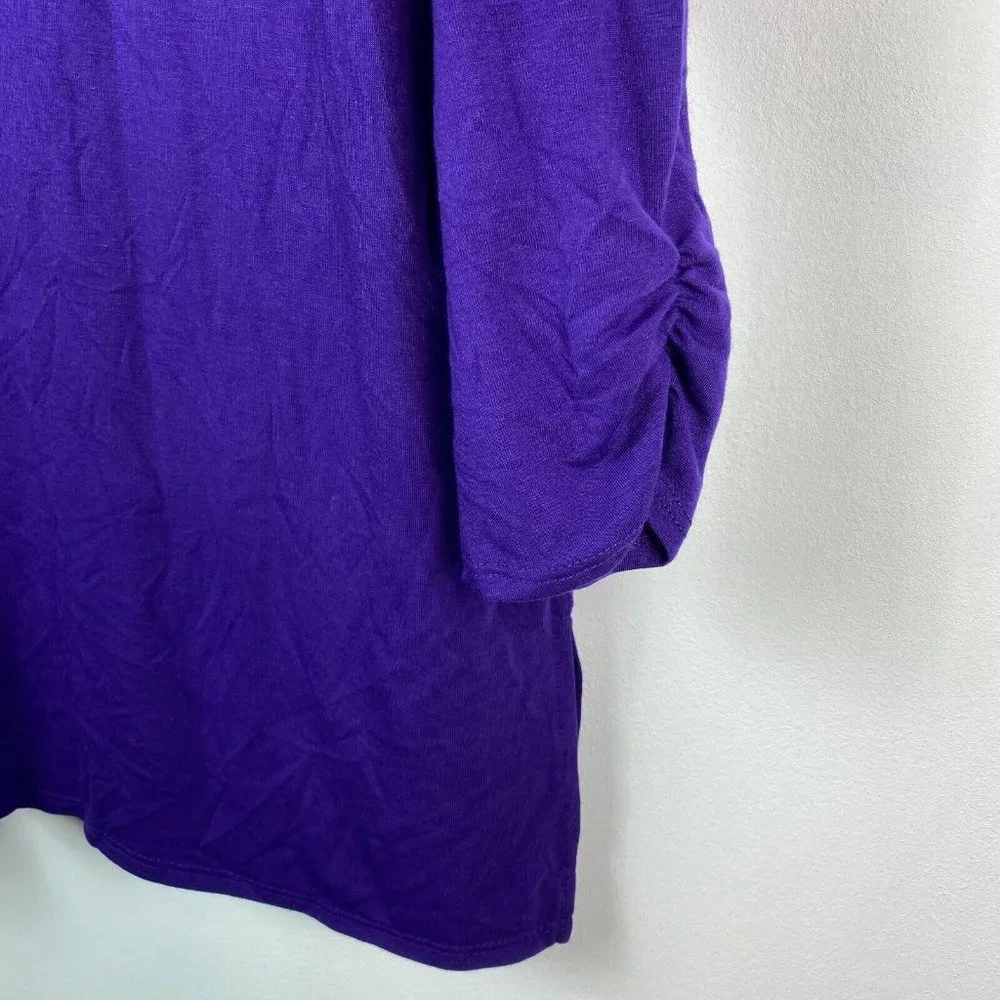 NY Collection Womens Plus 1X Dark Purple 3/4 Sleeve Scarf Tunic Top NWT BL11 - Picture 4 of 7
